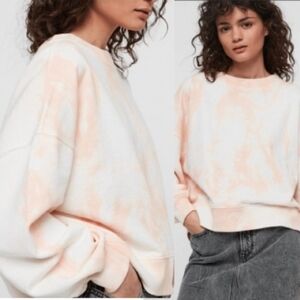 AllSaints Riso White and Pink Tie-Dye Crewneck Sweatshirt, Size Medium
